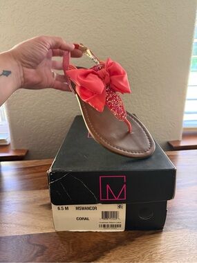 Material Girl Coral Bow T-Strap Sandal
